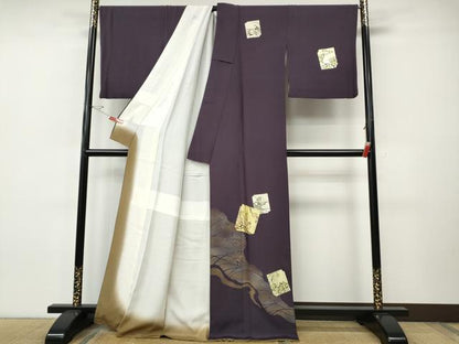 平和屋着物●訪問着　刺繍　破れ色紙飛鶴草花文　金銀彩　正絹　逸品　CABI9702ut