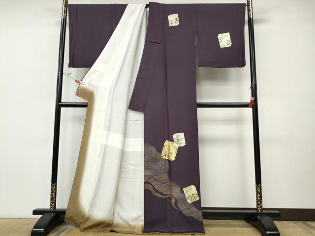 平和屋着物●訪問着　刺繍　破れ色紙飛鶴草花文　金銀彩　正絹　逸品　CABI9702ut