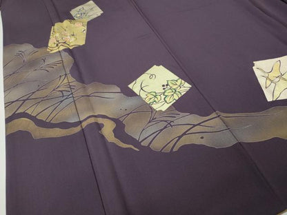 平和屋着物●訪問着　刺繍　破れ色紙飛鶴草花文　金銀彩　正絹　逸品　CABI9702ut