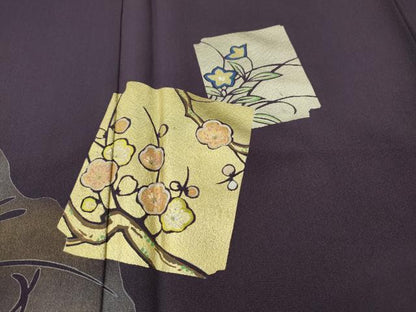 平和屋着物●訪問着　刺繍　破れ色紙飛鶴草花文　金銀彩　正絹　逸品　CABI9702ut