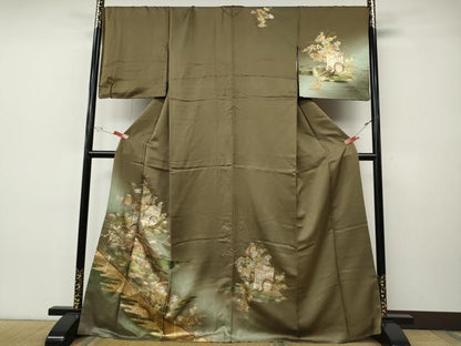 平和屋着物●訪問着　屏風御所車花文　暈し染め　金銀彩　正絹　逸品　CABI9704ut