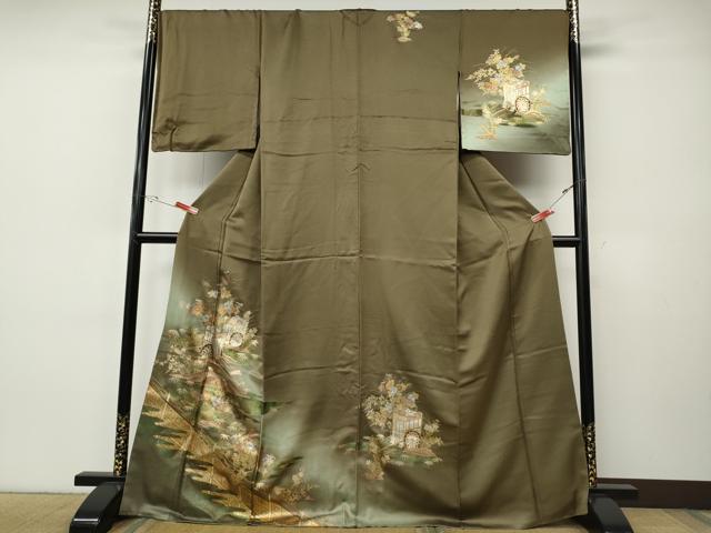 平和屋着物●訪問着　屏風御所車花文　暈し染め　金銀彩　正絹　逸品　CABI9704ut