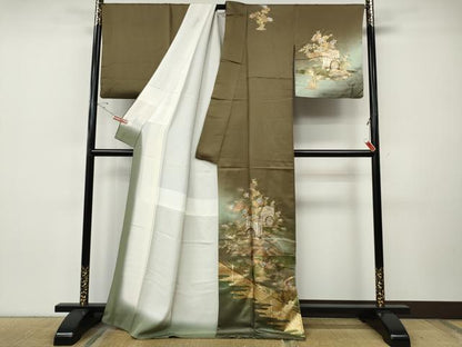 平和屋着物●訪問着　屏風御所車花文　暈し染め　金銀彩　正絹　逸品　CABI9704ut