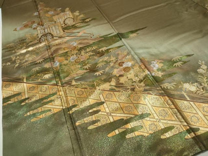平和屋着物●訪問着　屏風御所車花文　暈し染め　金銀彩　正絹　逸品　CABI9704ut