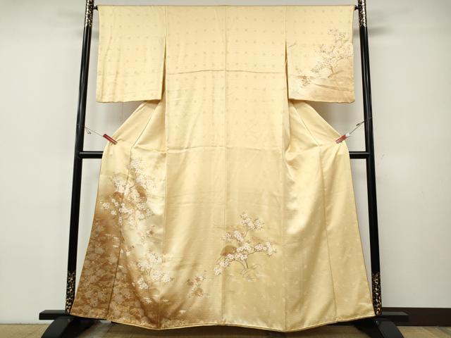 平和屋着物●訪問着　駒刺繍　扇面草花文　暈し染め　金銀彩　正絹　逸品　CABI9705ut