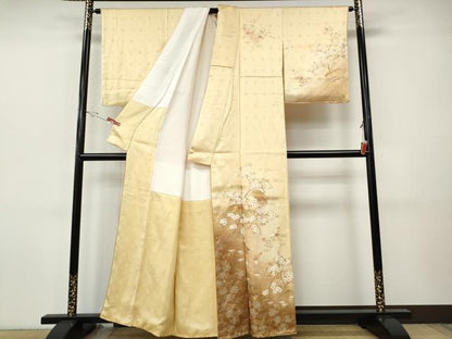 平和屋着物●訪問着　駒刺繍　扇面草花文　暈し染め　金銀彩　正絹　逸品　CABI9705ut