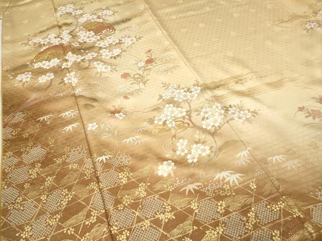 平和屋着物○訪問着 駒刺繍 扇面草花文 暈し染め 金銀彩