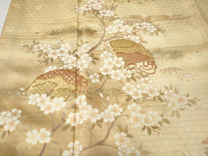 平和屋着物●訪問着　駒刺繍　扇面草花文　暈し染め　金銀彩　正絹　逸品　CABI9705ut