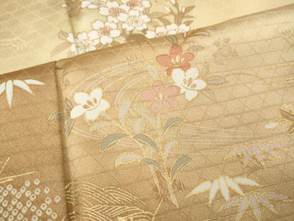 平和屋着物●訪問着　駒刺繍　扇面草花文　暈し染め　金銀彩　正絹　逸品　CABI9705ut