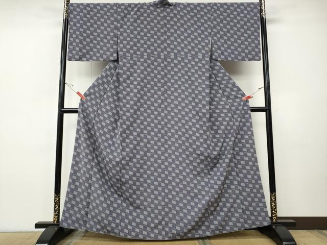 平和屋着物●上質な小紋　変わり市松　正絹　逸品　CABI9706ut