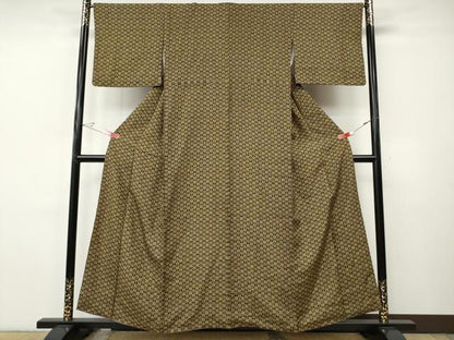平和屋着物●上質な小紋　幾何学文様　黒地　正絹　逸品　CABI9708ut