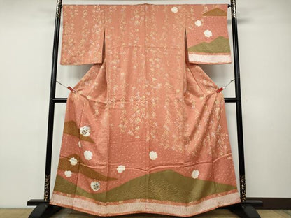 平和屋着物●訪問着　絞り　刺繍　花籠文　正絹　逸品　CABI9712ut