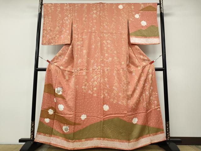 平和屋着物●訪問着　絞り　刺繍　花籠文　正絹　逸品　CABI9712ut
