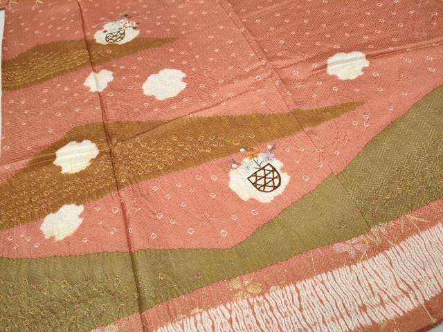 平和屋着物●訪問着　絞り　刺繍　花籠文　正絹　逸品　CABI9712ut
