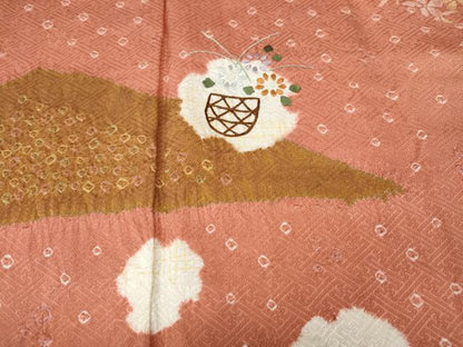 平和屋着物●訪問着　絞り　刺繍　花籠文　正絹　逸品　CABI9712ut