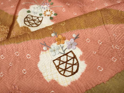 平和屋着物●訪問着　絞り　刺繍　花籠文　正絹　逸品　CABI9712ut