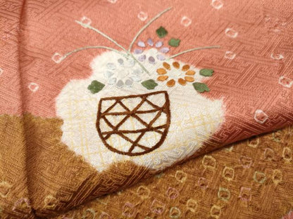 平和屋着物●訪問着　絞り　刺繍　花籠文　正絹　逸品　CABI9712ut