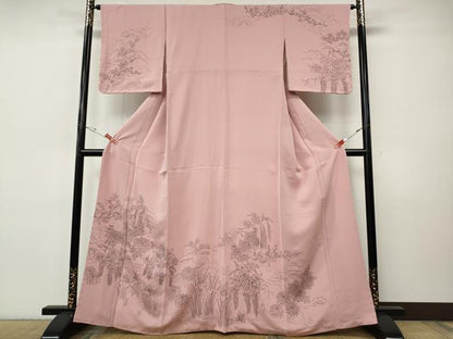 平和屋着物●訪問着　手描き　流水草花文　正絹　逸品　未使用　CABI9713ut