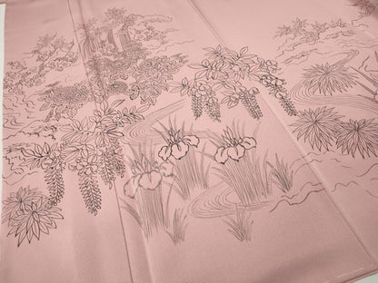 平和屋着物●訪問着　手描き　流水草花文　正絹　逸品　未使用　CABI9713ut