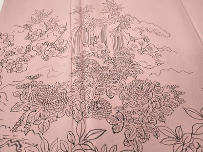 平和屋着物●訪問着　手描き　流水草花文　正絹　逸品　未使用　CABI9713ut