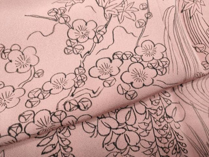 平和屋着物●訪問着　手描き　流水草花文　正絹　逸品　未使用　CABI9713ut