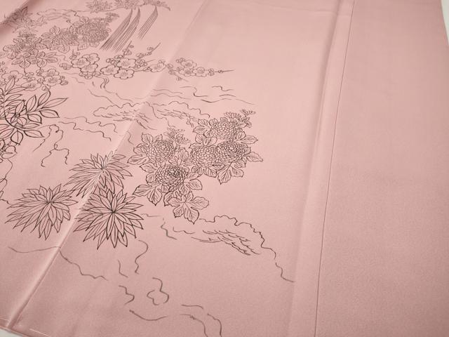 平和屋着物●訪問着　手描き　流水草花文　正絹　逸品　未使用　CABI9713ut