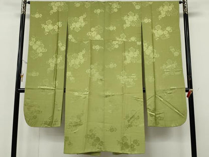 平和屋着物●振袖用長襦袢　袷　舞花鈴地紋　抹茶色　正絹　逸品　CABI9715ut