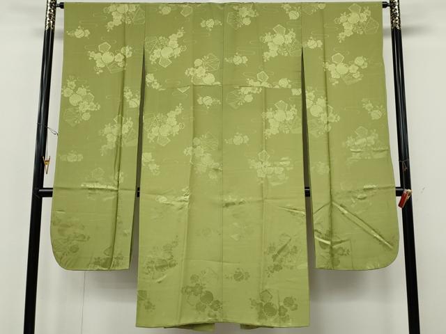 平和屋着物●振袖用長襦袢　袷　舞花鈴地紋　抹茶色　正絹　逸品　CABI9715ut