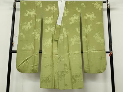平和屋着物●振袖用長襦袢　袷　舞花鈴地紋　抹茶色　正絹　逸品　CABI9715ut
