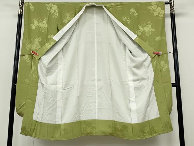 平和屋着物●振袖用長襦袢　袷　舞花鈴地紋　抹茶色　正絹　逸品　CABI9715ut