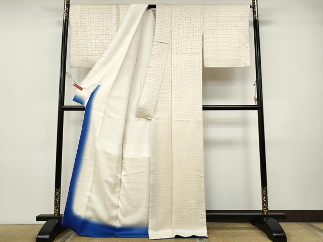 平和屋着物●上質な小紋　格子柄　金通し地　正絹　逸品　CABI9716ut