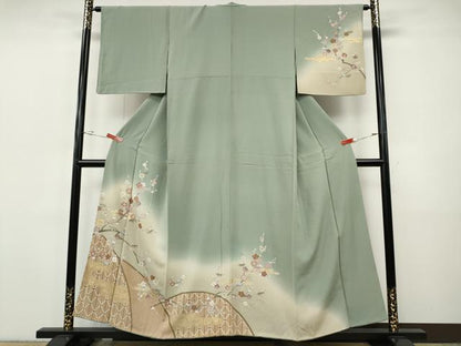 平和屋着物●訪問着　エ霞草花文　暈し染め　金彩　鈴乃屋扱い　正絹　逸品　CABI9726ut