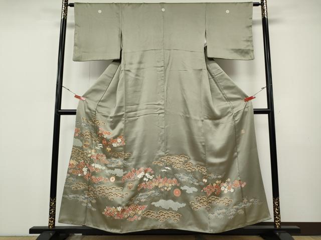 平和屋着物●豪華色留袖　作家物　駒刺繍　飛鶴草花文　金彩　正絹　逸品　CABI9728ut