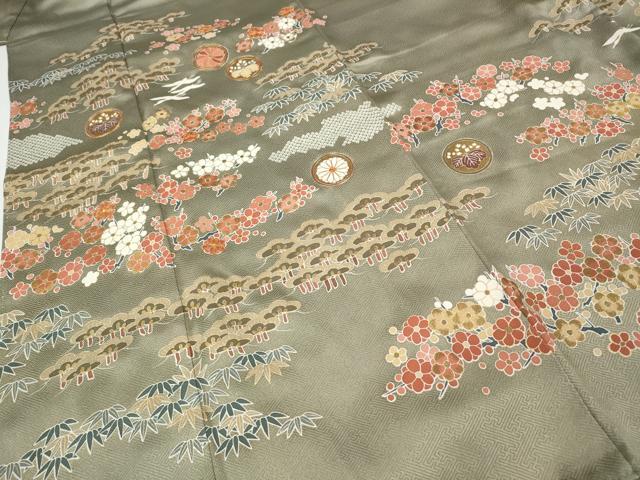平和屋着物●豪華色留袖　作家物　駒刺繍　飛鶴草花文　金彩　正絹　逸品　CABI9728ut