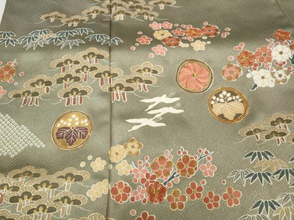 平和屋着物●豪華色留袖　作家物　駒刺繍　飛鶴草花文　金彩　正絹　逸品　CABI9728ut