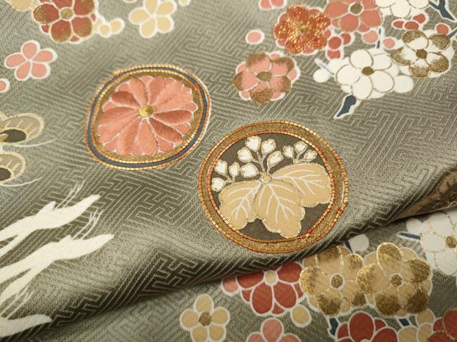平和屋着物●豪華色留袖　作家物　駒刺繍　飛鶴草花文　金彩　正絹　逸品　CABI9728ut
