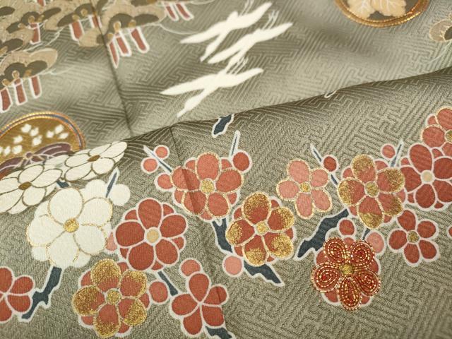 平和屋着物●豪華色留袖　作家物　駒刺繍　飛鶴草花文　金彩　正絹　逸品　CABI9728ut