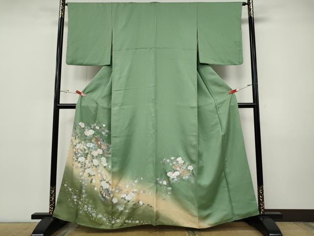 平和屋着物●訪問着　駒刺繍　雪輪枝花文　暈し染め　金彩　正絹　逸品　CABI9747ut