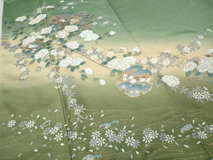 平和屋着物●訪問着　駒刺繍　雪輪枝花文　暈し染め　金彩　正絹　逸品　CABI9747ut