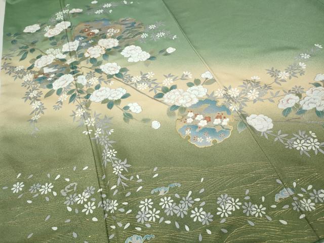 平和屋着物●訪問着　駒刺繍　雪輪枝花文　暈し染め　金彩　正絹　逸品　CABI9747ut