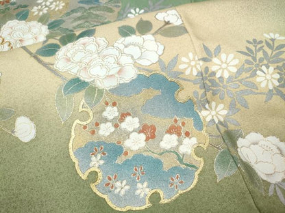 平和屋着物●訪問着　駒刺繍　雪輪枝花文　暈し染め　金彩　正絹　逸品　CABI9747ut