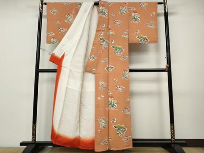 平和屋着物●上質な小紋　型染め　花鳥文　鬼しぼ縮緬　正絹　逸品　CABI9750ut