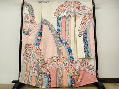 平和屋着物●名門　藤娘きぬたや・総絞り　振袖　吉祥花文　金彩　正絹　逸品　CABI9751ut