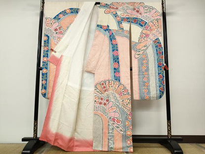 平和屋着物●名門　藤娘きぬたや・総絞り　振袖　吉祥花文　金彩　正絹　逸品　CABI9751ut