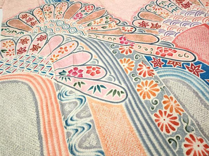 平和屋着物●名門　藤娘きぬたや・総絞り　振袖　吉祥花文　金彩　正絹　逸品　CABI9751ut
