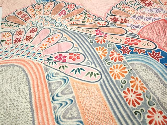 平和屋着物●名門　藤娘きぬたや・総絞り　振袖　吉祥花文　金彩　正絹　逸品　CABI9751ut