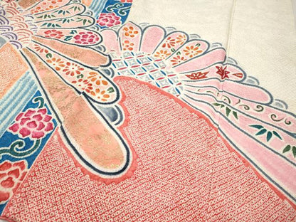 平和屋着物●名門　藤娘きぬたや・総絞り　振袖　吉祥花文　金彩　正絹　逸品　CABI9751ut