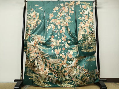 平和屋着物●豪華振袖　飛鶴花文　暈し染め　金彩　正絹　逸品　CABI9752ut