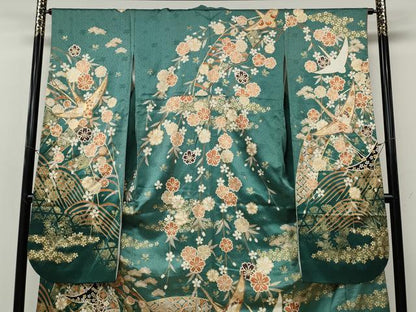 平和屋着物●豪華振袖　飛鶴花文　暈し染め　金彩　正絹　逸品　CABI9752ut