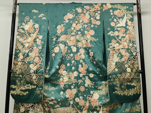 平和屋着物●豪華振袖　飛鶴花文　暈し染め　金彩　正絹　逸品　CABI9752ut